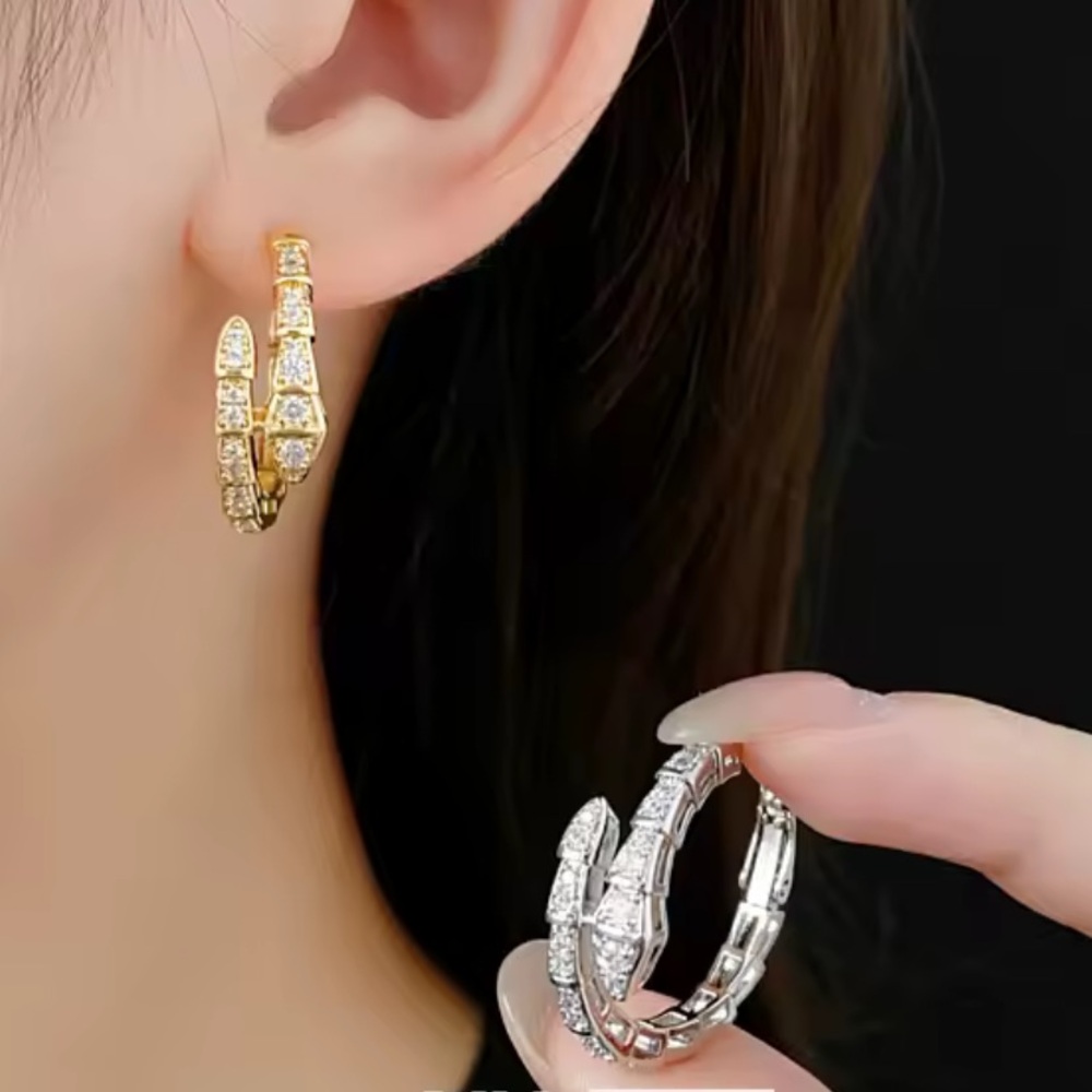New! Women serpenti serpent snake viper spiral Hoop Earrings with Clear zircon - Picture 7 of 8